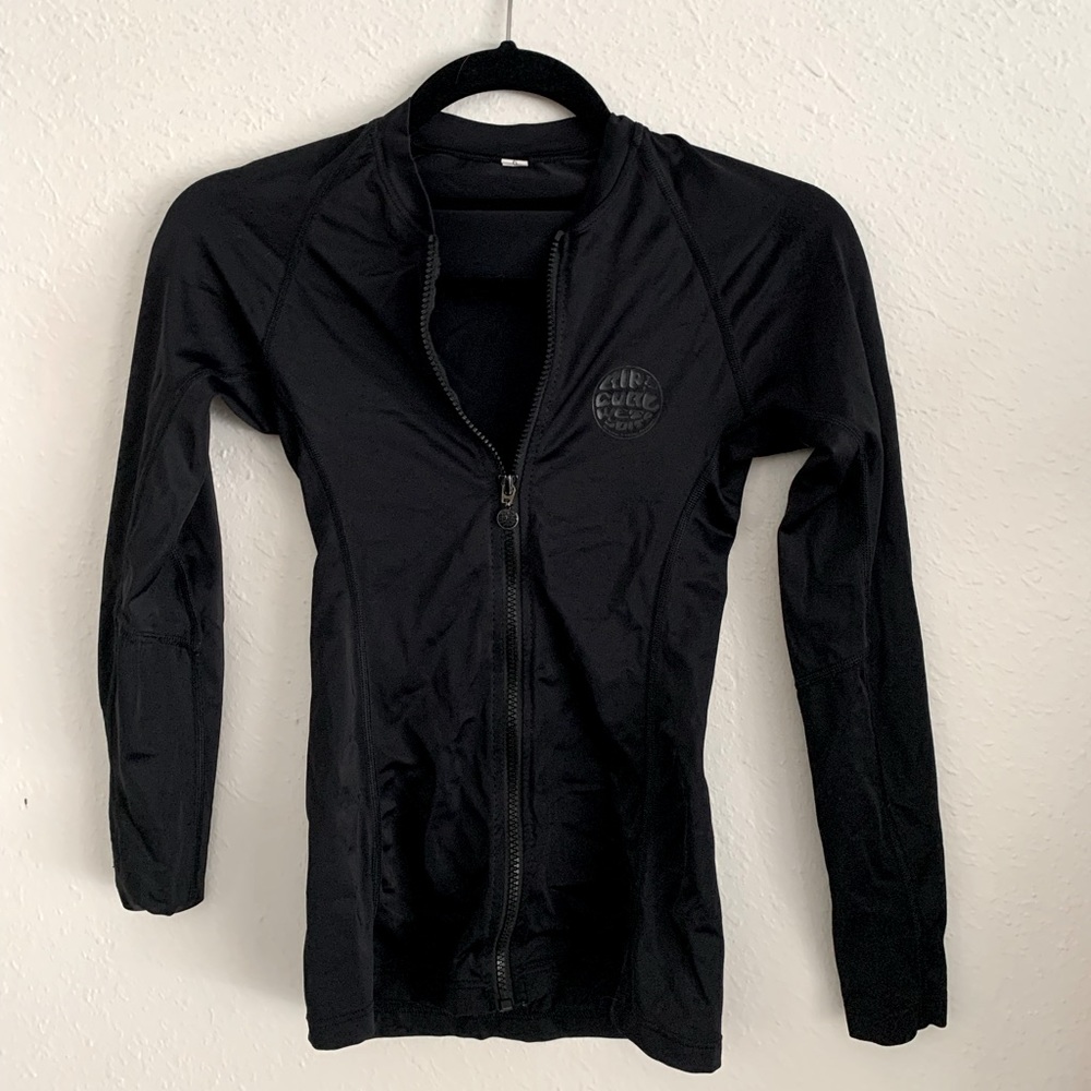 FINAL SALE: MOVING TO CONSIGNMENT, Black Rip Curl Zip Up Rash Guard Top